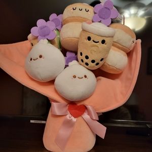 Bouquet of plushies fan favorites Pearl boba,Lil B Dumpling, souffle pancake